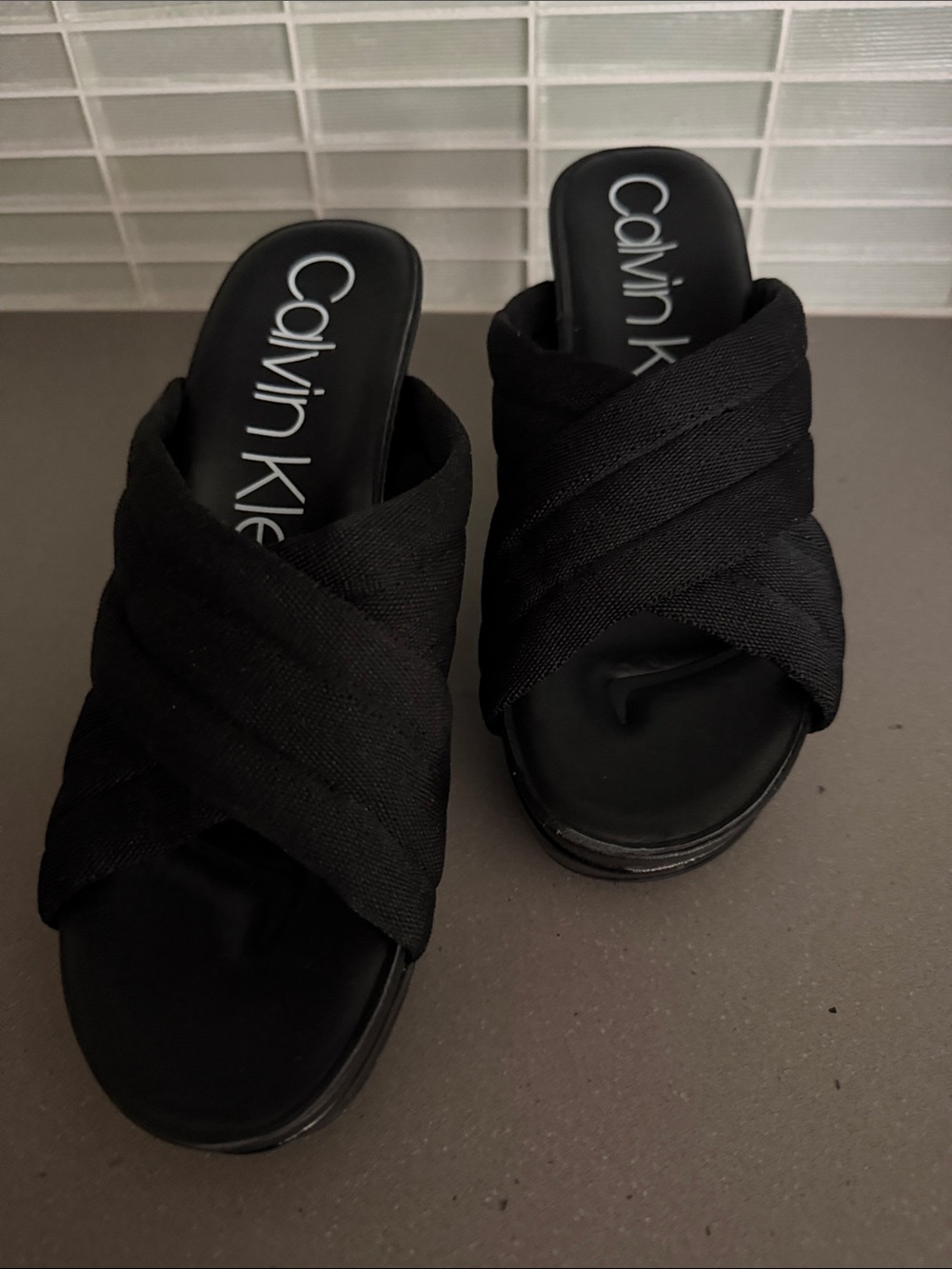Calvin Klein Black Crisscross Slip-On Mules